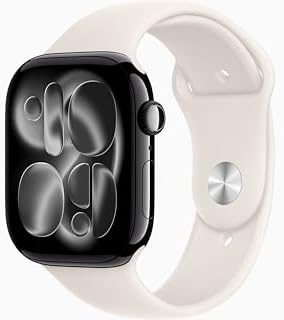 Apple Watch Series 11 [GPS, 46mm] Jet Black Aluminum Case with Starlight Sport Band, M/L (Renewed)