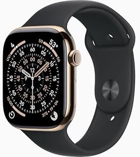 Apple Watch Series 11 [GPS + Cellular, 46mm] Gold Titanium Case with Black Sport...