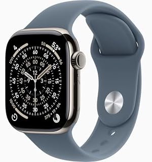 Apple Watch Series 11 [GPS + Cellular, 42mm] Natural Titanium Case with Anchor Blue Sport Band, S/M (Renewed)