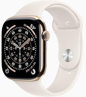Apple Watch Series 11 [GPS + Cellular, 46mm] Gold Titanium Case with Starlight Sport Band, M/L (Renewed)