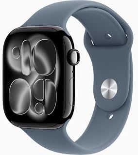 Apple Watch Series 11 [GPS + Cellular, 46mm] Jet Black Aluminum Case with Anchor Blue Sport Band, S/M (Renewed)