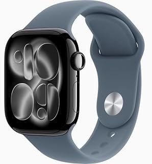 Apple Watch Series 11 [GPS + Cellular, 42mm] Jet Black Aluminum Case with Anchor Blue Sport Band, S/M (Renewed)