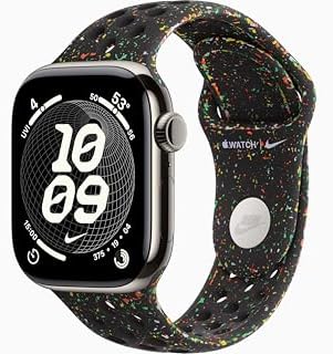 Apple Watch Series 11 [GPS + Cellular, 42mm] Natural Titanium Case with Midnight Black Nike Sport Band, S/M (Renewed)
