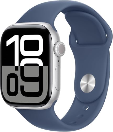 Apple Watch Series 10 [GPS, 42mm] Silver Aluminum Case with Denim Sport Band, M/...