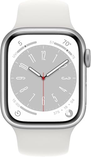 Apple Watch Series 8 (GPS, 41mm) - Silver Stainless Steel Case with White Sport Band M/L (Renewed)