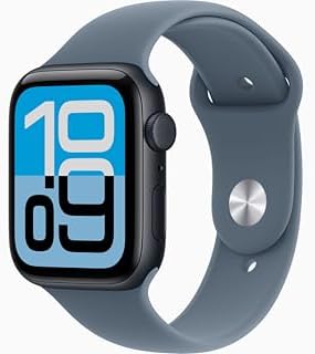 Apple Watch SE 3 [GPS + Cellular, 44mm] Midnight Aluminum Case with Anchor Blue Sport Band, S/M (Renewed)