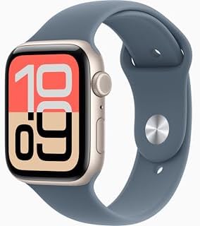 Apple Watch SE 3 [GPS + Cellular, 44mm] Starlight Aluminum Case with Anchor Blue Sport Band, M/L (Renewed)