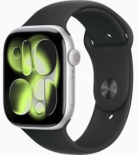 Apple Watch Series 11 [GPS, 46mm] Silver Aluminum Case with Black Sport Band, M/L (Renewed)