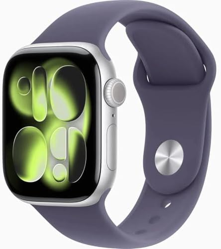 Apple Watch Series 11 [GPS, 42mm] Silver Aluminum Case with Purple Fog Sport Band, S/M (Renewed)