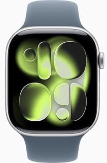 Apple Watch Series 11 [GPS, 46mm] Silver Aluminum Case with Anchor Blue Sport Band, M/L (Renewed)