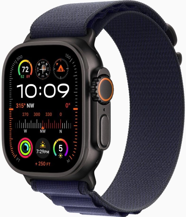 Apple Watch Ultra 2 [GPS + Cellular, 49mm] Black Titanium Case with Blue Alpine Loop, M (Renewed Premium)
