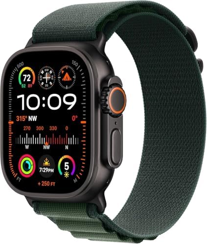Apple Watch Ultra 2 [GPS + Cellular, 49mm] Black Titanium Case with Green Alpine Loop, M (Renewed Premium)