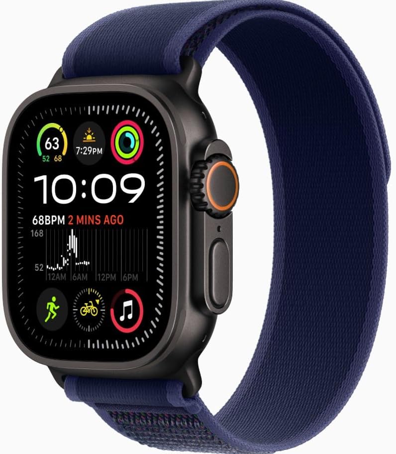 Apple Watch Ultra 2 [GPS + Cellular 49mm] - Black Titanium Case with Blue Trail Loop, S/M (Renewed)