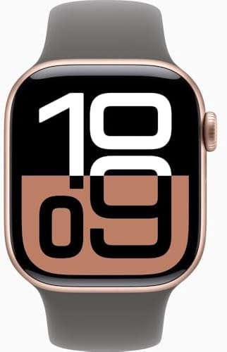 Apple Watch Series 10 [GPS + Cellular, 42mm] - Rose Gold Aluminum Case with Stone Gray Sport Band, S/M (Renewed)
