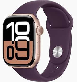 Apple Watch Series 10 [GPS, 42mm] - Rose Gold Aluminum Case with Plum Sport Band...