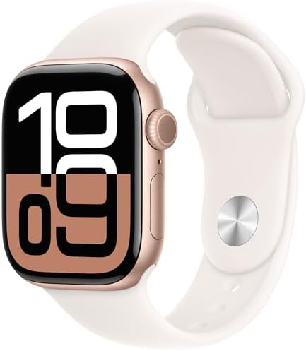 Apple Watch Series 10 [GPS + Cellular, 42mm] - Rose Gold Aluminum Case with Starlight Sport Band, S/M (Renewed) | S/M, Renewed