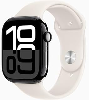 Apple Watch Series 10 [GPS + Cellular, 46mm] - Jet Black Aluminum Case with Starlight Sport Band, M/L (Renewed)