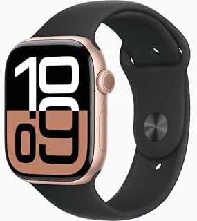 Apple Watch Series 10 [GPS + Cellular, 42mm] - Rose Gold Aluminum Case with Black Sport Band, M/L (Renewed)