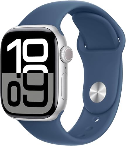 Apple Watch Series 10 [GPS + Cellular 42mm case] Silver Aluminum Case with Denim...
