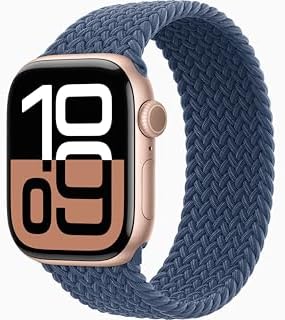 Apple Watch Series 10 [GPS, 46mm] - Rose Gold Aluminum Case with Denim Sport Ban...