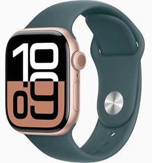 Apple Watch Series 10 [GPS, 46mm] - Rose Gold Aluminum Case with Lake Green Spor...