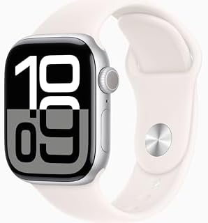 Apple Watch Series 10 [GPS, 46mm] - Silver Aluminum Case with Light Blush Sport Band, S/M (Renewed)
