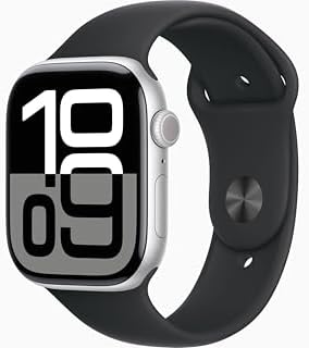 Apple Watch Series 10 [GPS, 46mm] - Silver Aluminum Case with Black Sport Band, ...
