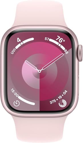 Apple Watch Series 9 [GPS 41mm] Pink Aluminum Case with Pink Sport Band M/L (Renewed)