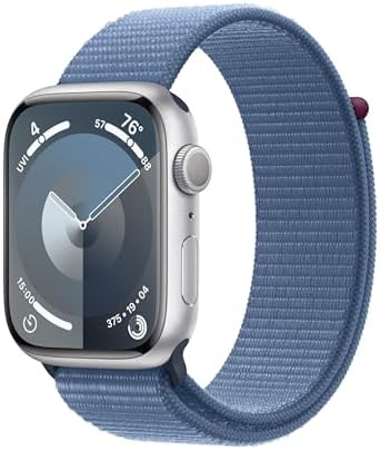 Apple Watch Series 9 [GPS, 45mm] - Silver Aluminum Case with Winter Blue Sport L...