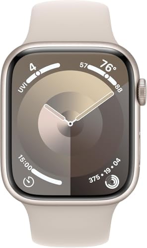 Apple Watch Series 9 [GPS, 45mm] - Starlight Aluminum Case with Starlight Sport Band, S/M (Renewed)