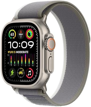 Apple Watch Ultra 2 [GPS + Cellular 49mm] Smartwatch with Rugged Titanium Case & Green/Grey Trail Loop S/M (Renewed)