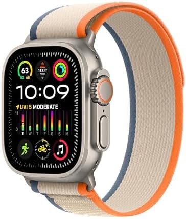 Apple Watch Ultra 2 [GPS + Cellular, 49mm] - Rugged Titanium Case with Orange/Beige Trail Loop, M/L (Renewed)
