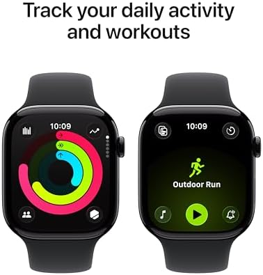 Apple Watch Series 11 (GPS, 46MM) Jet Black Aluminum Case with Black Sport Band - M/L (Renewed)