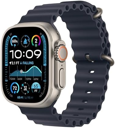Apple Watch Ultra 2 [GPS + Cellular, 49mm] Natural Titanium Case with Navy Ocean...