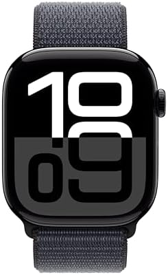Apple Watch Series 10 [GPS 46mm case] Smartwatch with Jet Black Aluminum Case with Ink Sport Loop. Fitness Tracker, ECG App, Always-On Retina Display, Carbon Neutral
