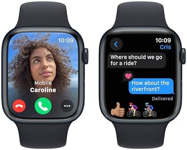 Apple Watch Series 9 [GPS 45mm] Midnight Aluminum Case with Midnight Sport Band, S/M (Renewed)