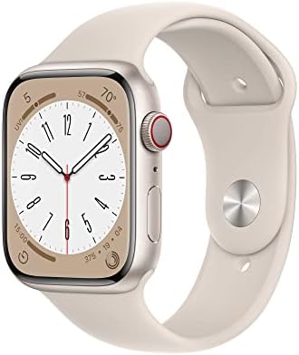Apple Watch Series 8 [GPS + Cellular 45mm] Starlight Aluminum Case with Starlight Sport Band S/M (Renewed)