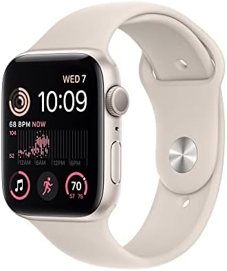 Apple Watch SE (2nd Gen) (GPS, 44mm) - Starlight Aluminum Case with Starlight Sport Band, M/L (Renewed)