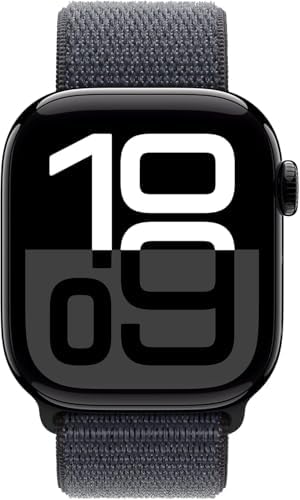 Apple Watch Series 10 [GPS + Cellular, 46mm] - Jet Black Aluminum Case with Ink Sport Loop, One Size (Renewed)