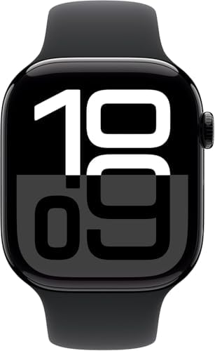Apple Watch Series 10 [GPS + Cellular, 46mm] - Jet Black Aluminum Case with Black Sport Band, S/M (Renewed)