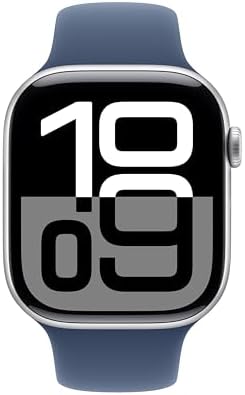 Apple Watch Series 10 [GPS 46mm case] Smartwatch with Silver Aluminum Case with Denim Sport Band - M/L. Fitness Tracker, ECG App, Always-On Retina Display, Water Resistant