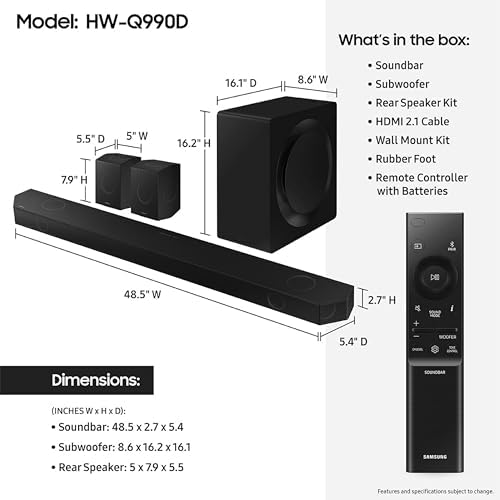Samsung (Refurbished Q990D 5.1.2ch Soundbar w/Wireless Dolby Atmos Audio with Alexa Built-in, HW-Q990D/ZA (Renewed)