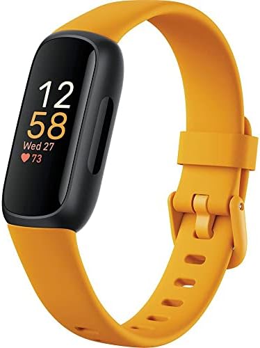 Fitbit Inspire 3 Fitness Tracker – Advanced Health Insights with Stress Management, Workout Intensity & Sleep Tracking, 24/7 Heart Rate, Includes Small and Large Classic Bands (Morning Glow/Black)