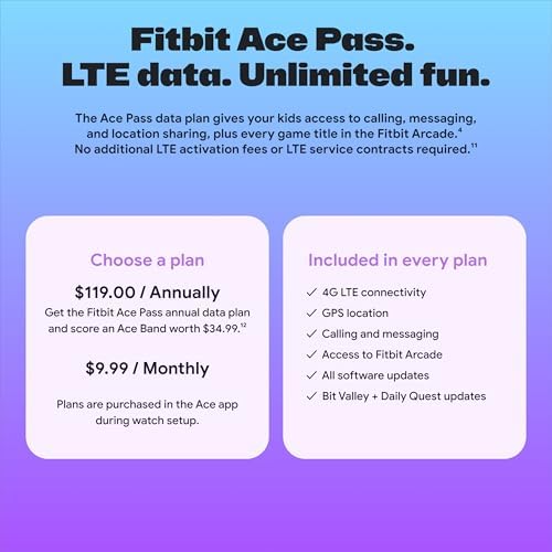 Fitbit Google Ace LTE - Kids Smartwatch with Call, Message, GPS, and Activity-Based Games, Ace Pass Data Plan Required - Mild - Strange Arcade