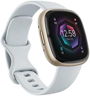 Fitbit Sense 2 Advanced Health and Fitness Smartwatch with Tools to Manage Stress and Sleep, ECG App, SpO2, 24/7 Heart Rate and GPS, Blue Mist/Pale Gold, One Size (S & L Bands Included) (Renewed)