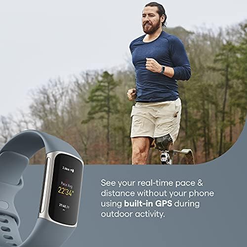 Fitbit Charge 5 Advanced Fitness, Health Tracker with Built-in GPS, Stress Management Tools, Sleep Tracking, 24/7 Heart Rate & More, Steel Blue (Renewed)