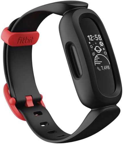 Fitbit Google Fitbit Ace 3 Activity Tracker for Kids 6+, Black/Racer Red, One Si...