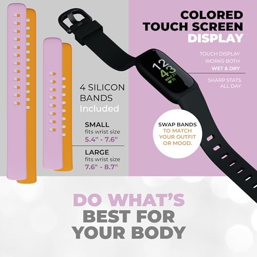 Fitbit Inspire 3 Health & Fitness Tracker Bundle - with Stress Management, Workout Intensity, Sleep Tracking, 24/7 Heart + 2 Silicone Bands, 2 Screen Protectors, Cleaning Cloth & Fast Charger