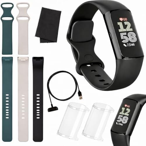 Fitbit Charge 6 Fitness Tracker (Bundle) – Black/Obsidian – Heart Rate, GPS, Sle...