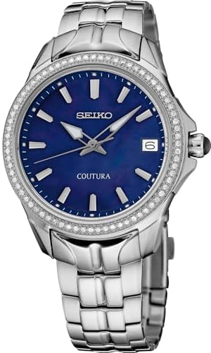 SEIKO Women's SUR591 Coutura, Diamond Adornment, Stainless Steel Case, Blue